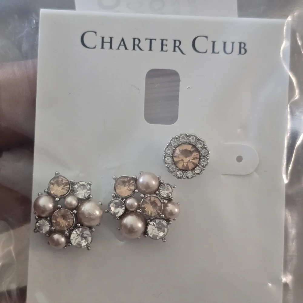 Charter Club Pink and Silver Cluster Stud Earrings New Women